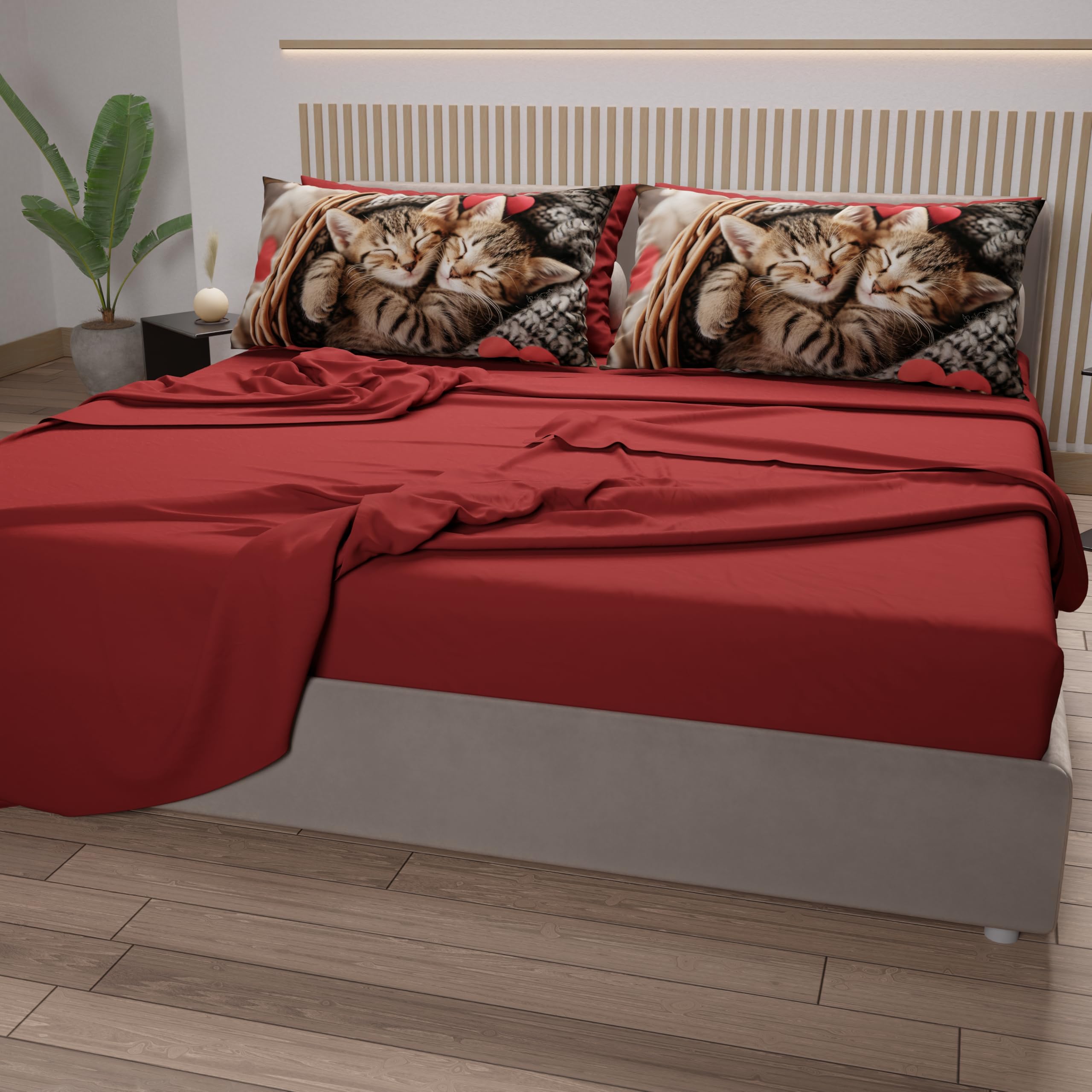 PETTI Artigiani Italiani, Bed Linen Animals with Cats in Cotton with Pillowcases in Digital Print, Single Bed Sheet - Image 3