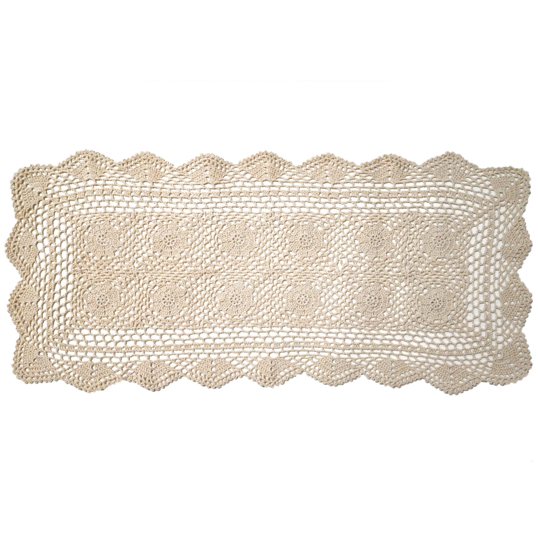 BIBITIME Easter Mother's Day 12 in x 30 in Rectangle Table Runner Crochet Flower Lace Doily Home Bedroom Decor Table Placemat (Beige)
