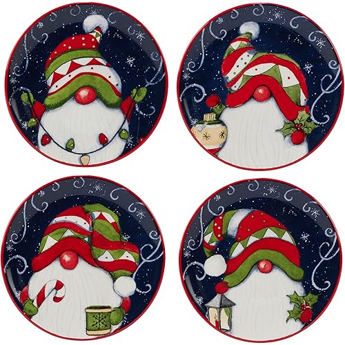 Certified International Holiday Magic Gnomes 6" Canape/Luncheon/Snack Plates, Set of 4, Multicolor