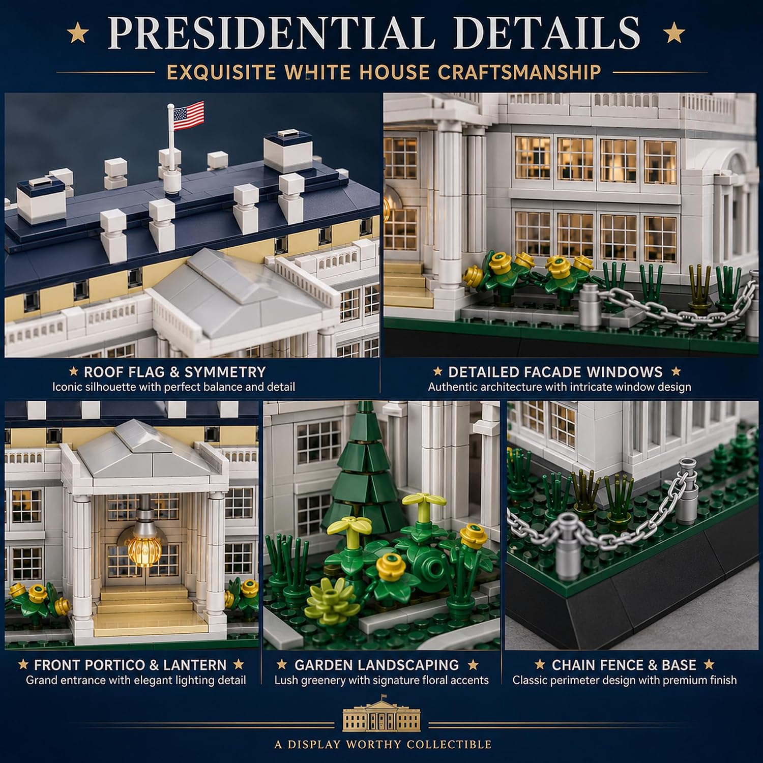 White House Architecture Building Blocks Set 894 PCS Washington D.C. Landmark Model Kit for Adults Teens United States Capitol Souvenir Gift Educational Construction Toy for Home Office Decor image 3