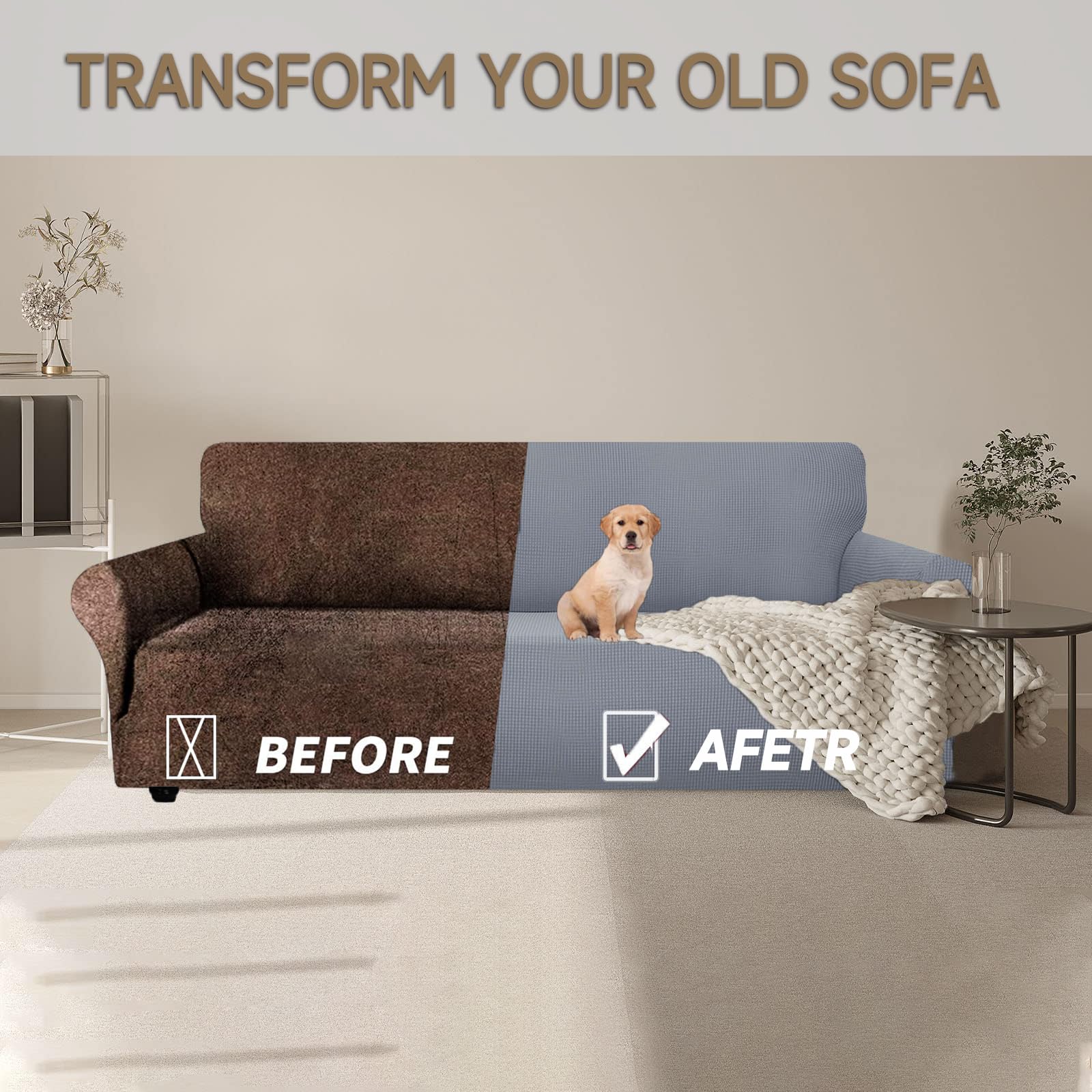 Ystyle Sofa überzug 1 Sitzer Mit Armlehne, Stretch Sofabezug rutschfest, Modern Sofa Cover Für Hunde Haustiere, Atmungsaktiv Couch überzug Mit Elastic Bottom, Hellgrau