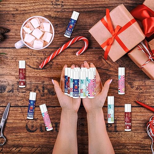 Miniatura 5 de Sosation Juego de 80 unidades de bálsamo labial con sabor a Navidad a granel, juego de regalo de calcetines de Navidad, celebración, bálsamo labial