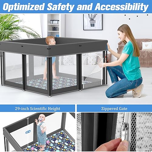 Miniatura 6 de Corral plegable para bebés, corralito de juego de 50 x 50 pulgadas para bebés y niños pequeños de 1 a 3 años, corralito portátil con alfombra,
