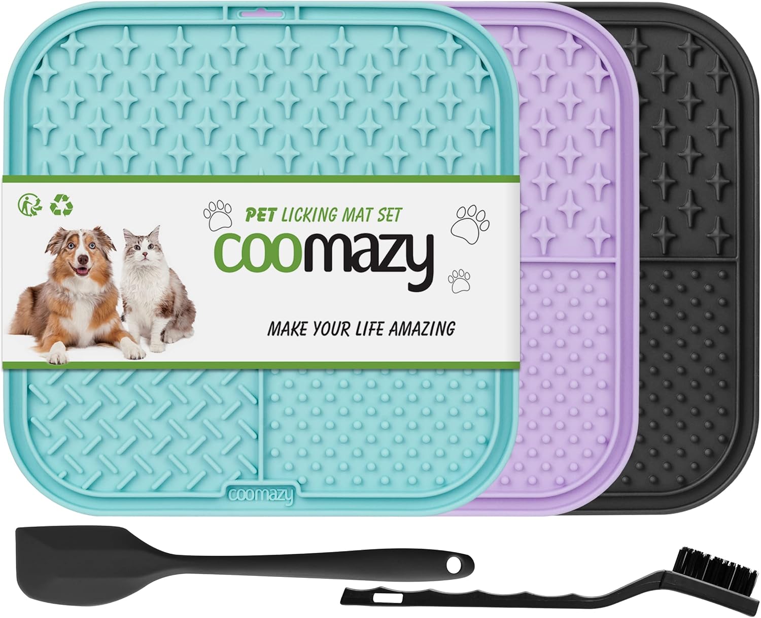 Coomazy Lick Mat for Dogs and Cats, 3 Packs Dog Slow Feeder