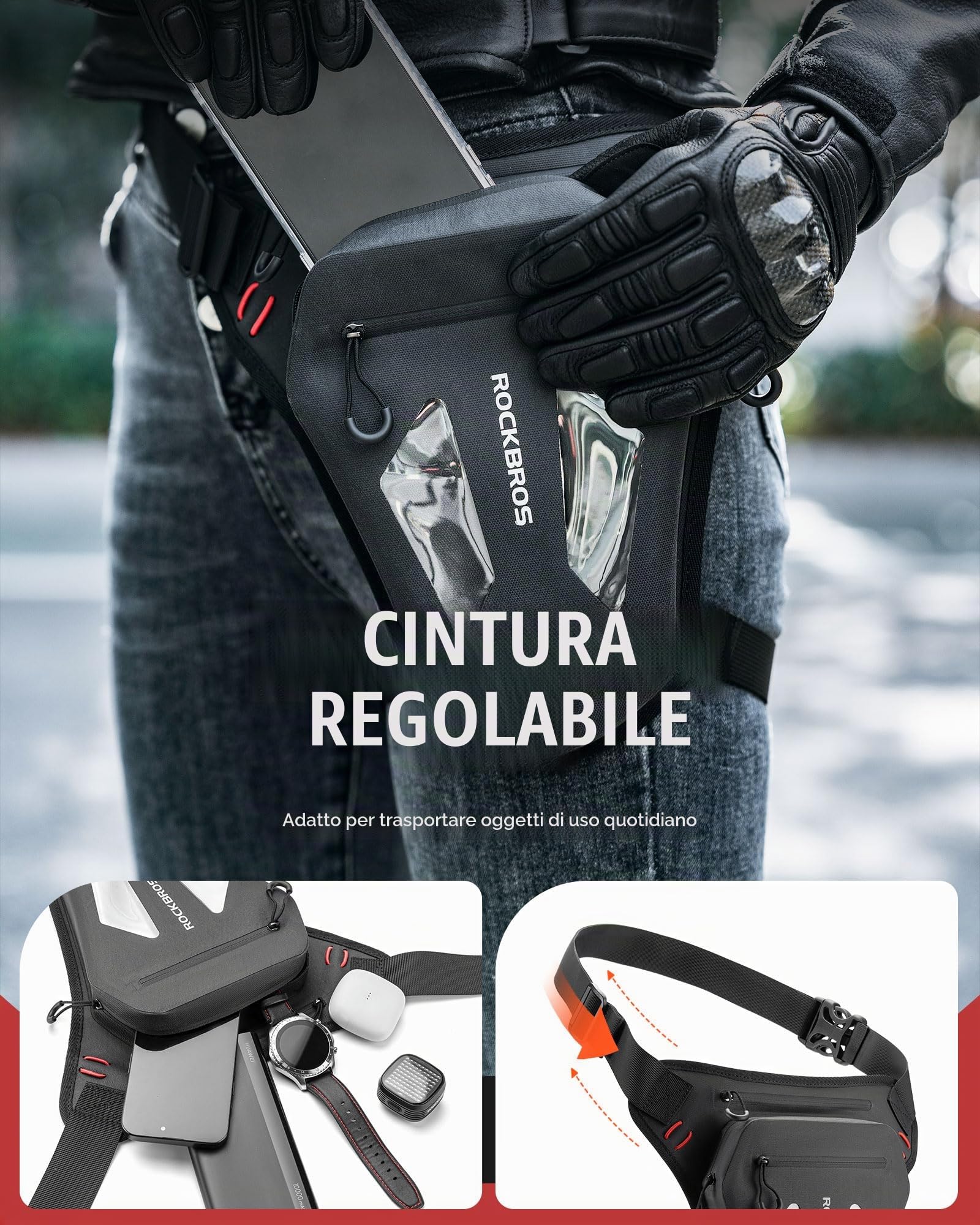 ROCKBROS Marsupio Moto da Gamba, Marsupio Moto per Uomo Donna, Marsupio da Gamba Impermeabile, Borsa Gamba Moto Con Cinghie Regolabili, Adatto a Motociclismo, Shopping, Campeggio e Sport All’Aperto