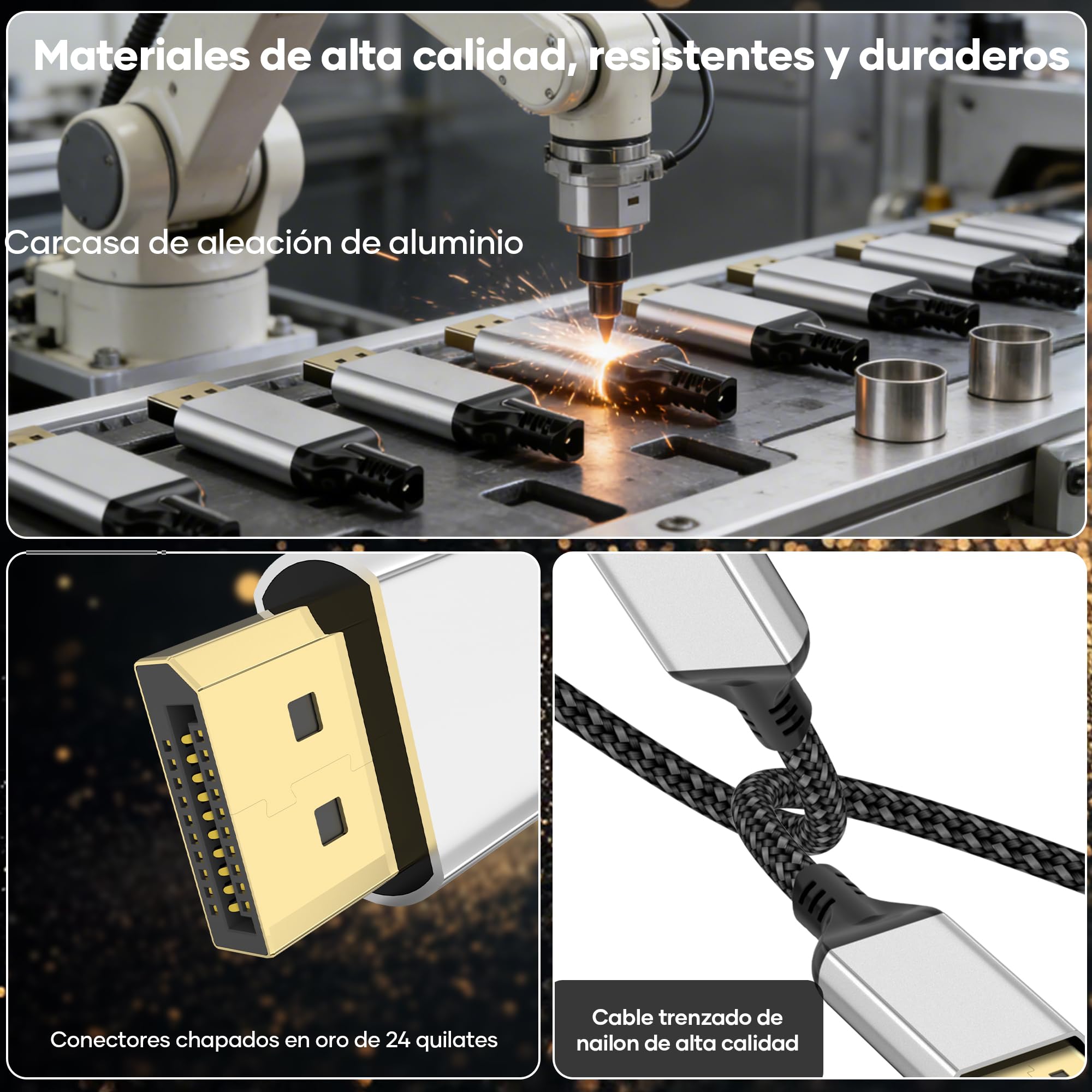 Cable DisplayPort 16K 2.1,cable DP 1m 16K@60Hz,10K@60Hz,8K@120Hz,4K@240Hz,165Hz,144Hz,cable DP de 80Gbps con HDR,FreeSync,G-Sync,DSC 1.2a,HDCP 2.2 con PC,HDTV,monitor gaming,portátil,tarjeta gráfica