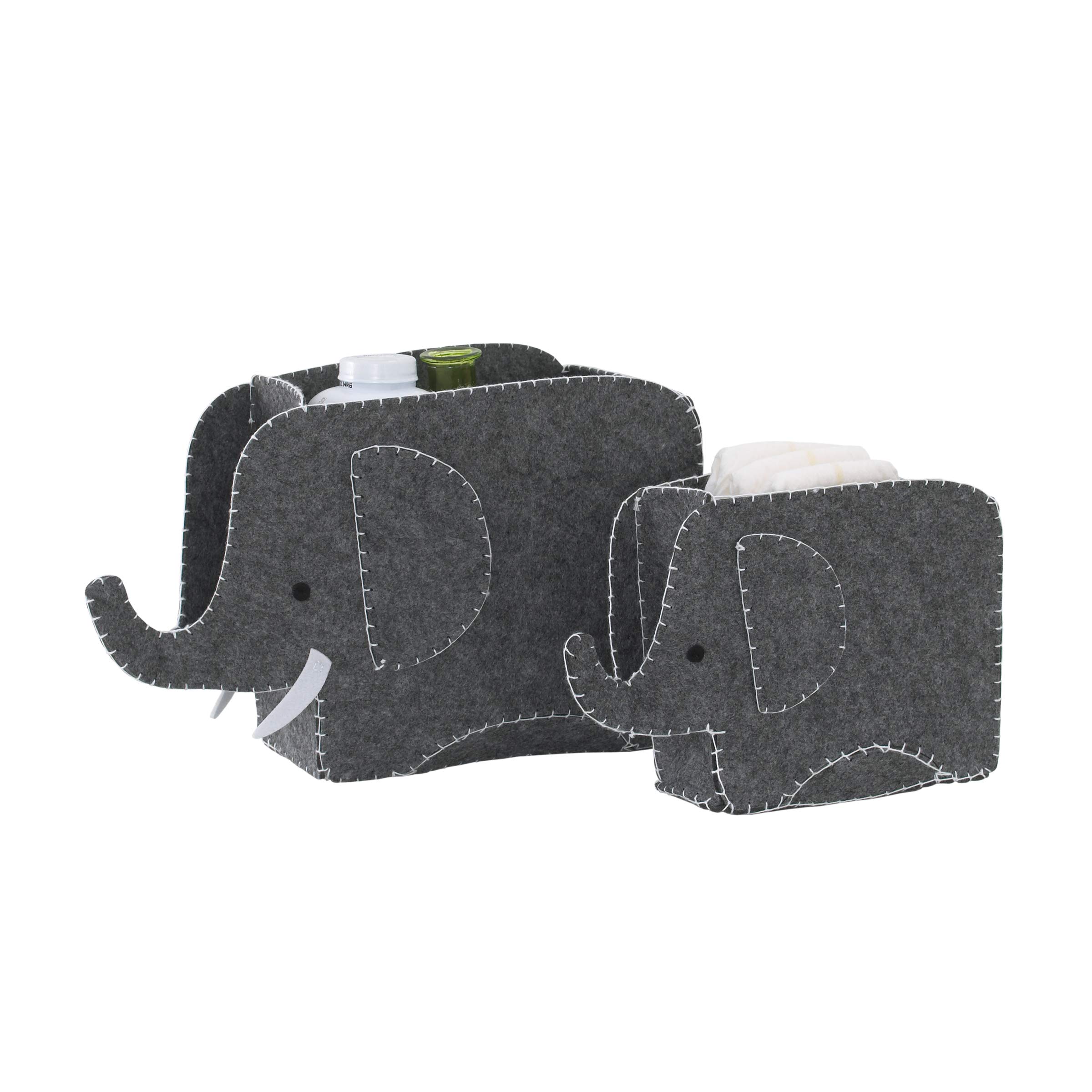 NoJo Little Love Grey Felt Elephant Shaped Nursery Storage Caddys, Grey