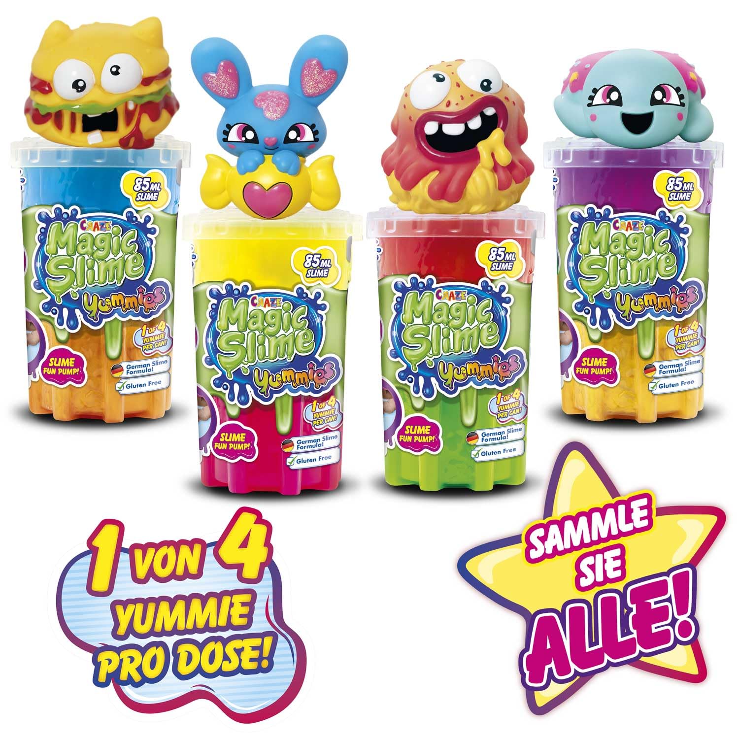 Craze Magic Slime YUMMIES | Melma per bambini in colori al neon con diversi caratteri di aspirazione, set sottile in barattolo da 85 ml, melma colorata per bambini senza lasciare residui