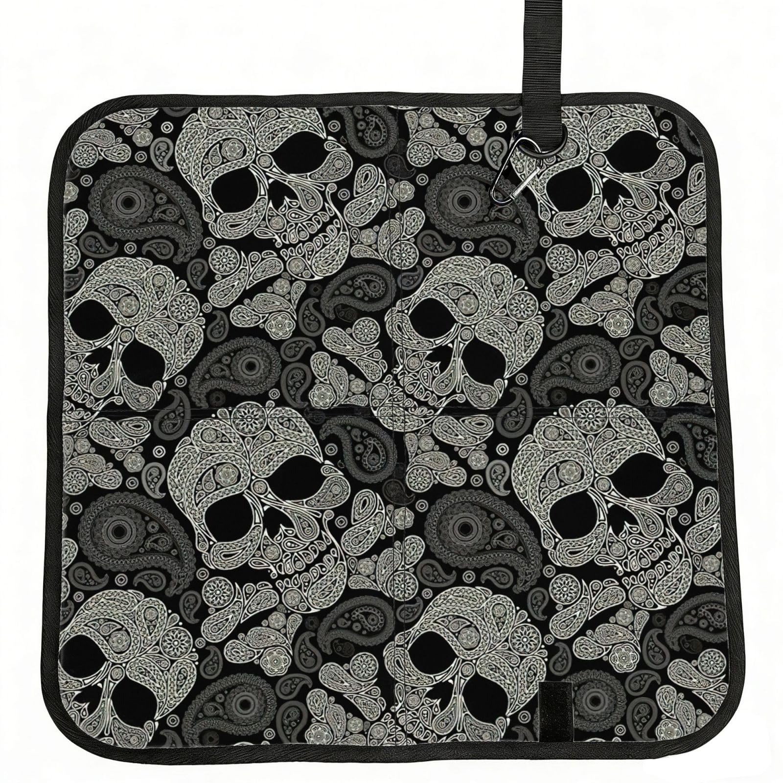 SDEGTHO Skull Printed Foldable Seat Pad with Closure, Lightweight Cushion for Airplane Travel Camping