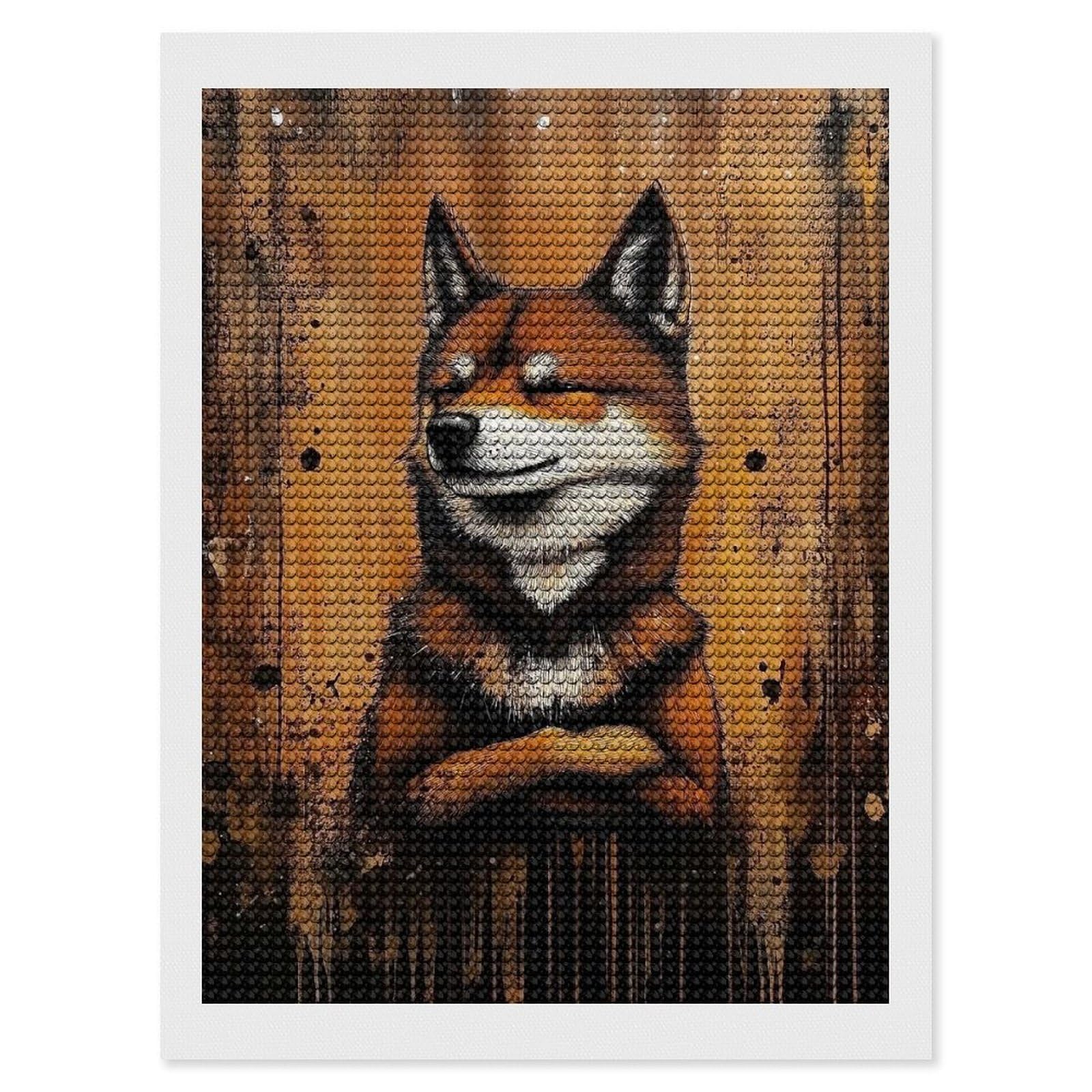 Junmoney Smiling Shiba Inu Painting Diamond Art Canvas 12"x16", for Family Craft Time, Creative Leisure Activity, Living Room Decor, Festive Craft Gift