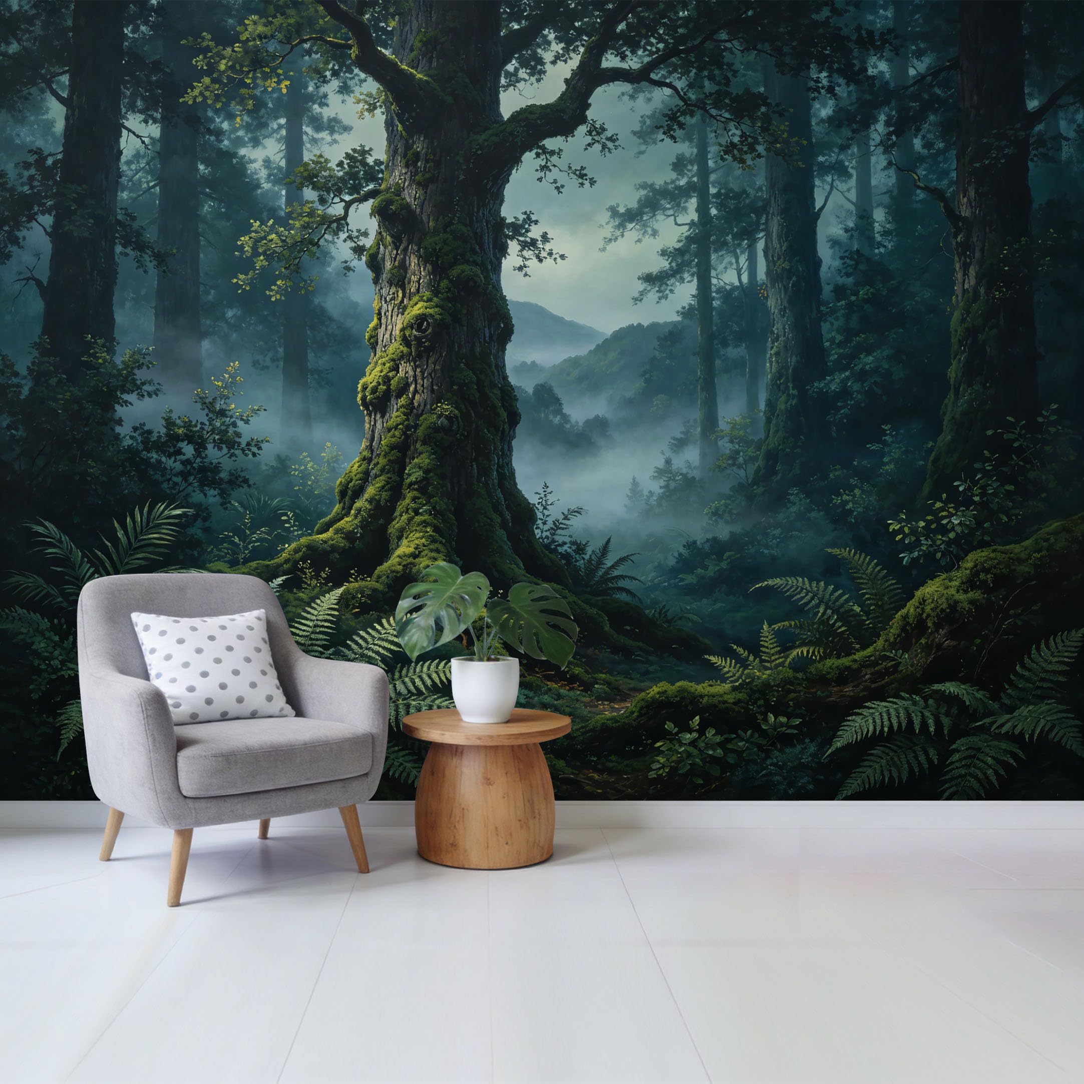 Qzlithotic Yq2605250349 Custom Size Wall Mural Misty Deep Forest Ancient Tree Fern Botanical Landscape Selfadhesive Wall Fabric Removable Wallpaper For Home Office Decor