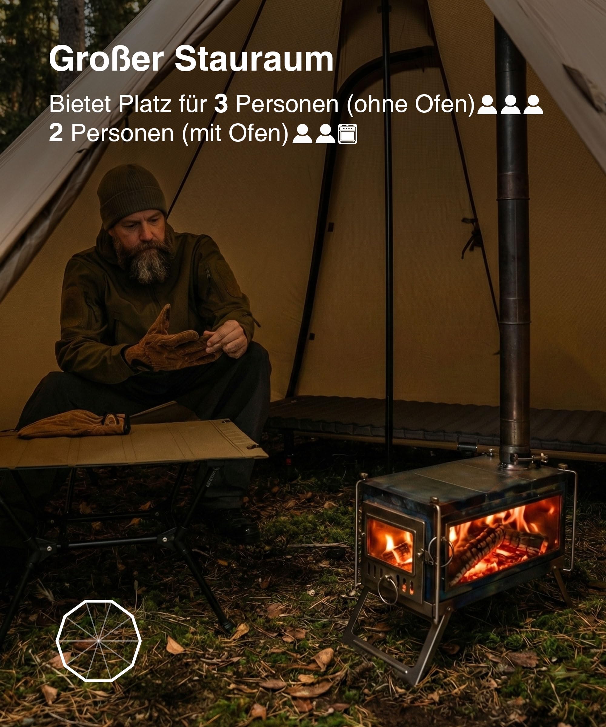OneTigris NORTHGAZE 2.0 Tipi Zelt für 2–4 Personen Outdoor Camping Zelt mit Ofenloch Abdeckung 4 Jahreszeiten Zelt wasserdicht 3000mm Pyramidenzelt (Nylon)