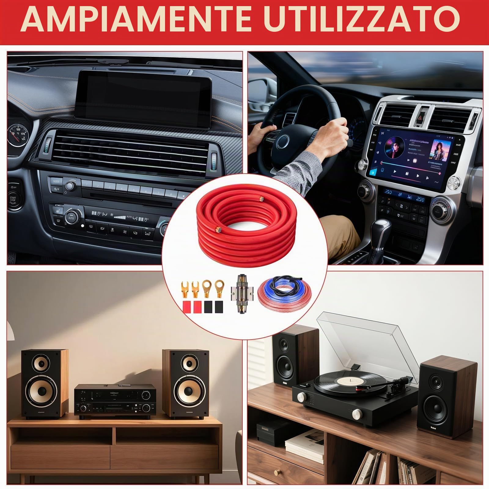 Kit Cablaggio Amplificatore, 5m Cavi per Amplificatori per Auto 4GA Car Audio Cavo Amplificatore Cavo Subwoofer Audio Auto, Cavi Amplificatori per Auto Subwoofer Cable