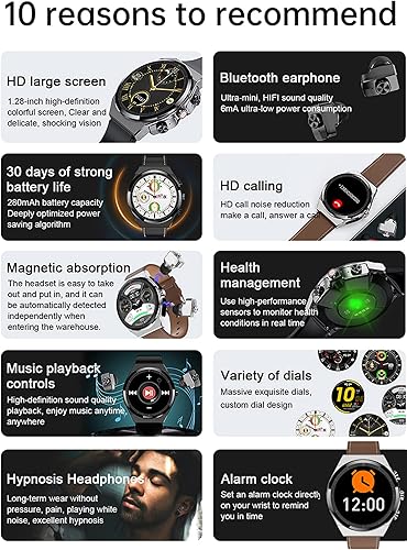 Miniatura 6 de Reloj inteligente con auriculares TWS, 2 en 1 redondo Fitness Tracker Bluetooth AnswerMake Call MP3 Music 1.28 pulgadas pantalla táctil HD Monitor