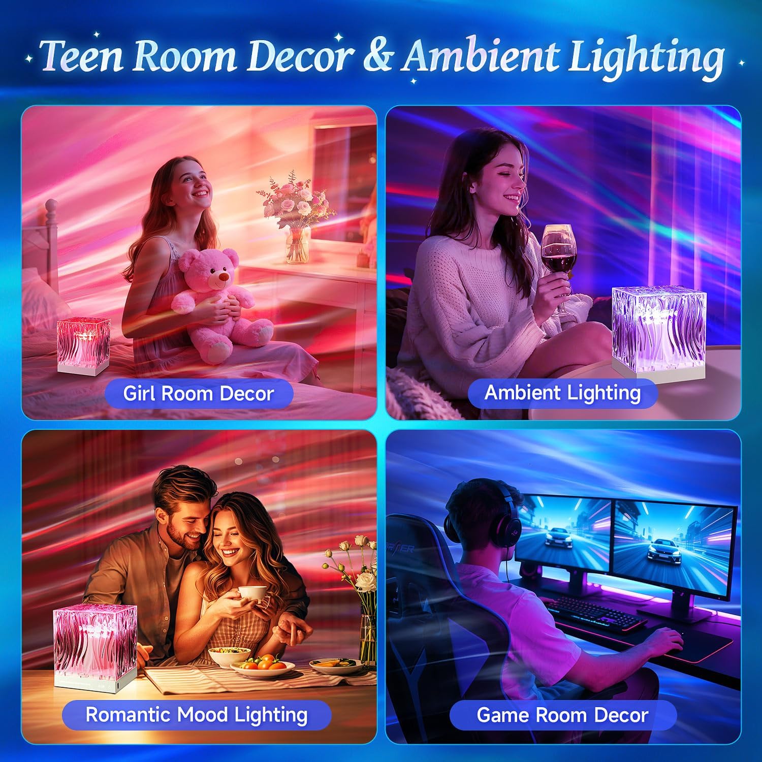 PIKOY Proiettore Stelle Soffitto 8 Colori LED e Telecomando Proiettore Soffitto Luce Notturna Bambini Lampada Camera da Letto Lava Lamp Sunset Lamp Cameretta Bambino Regalo Festa Della Mamma