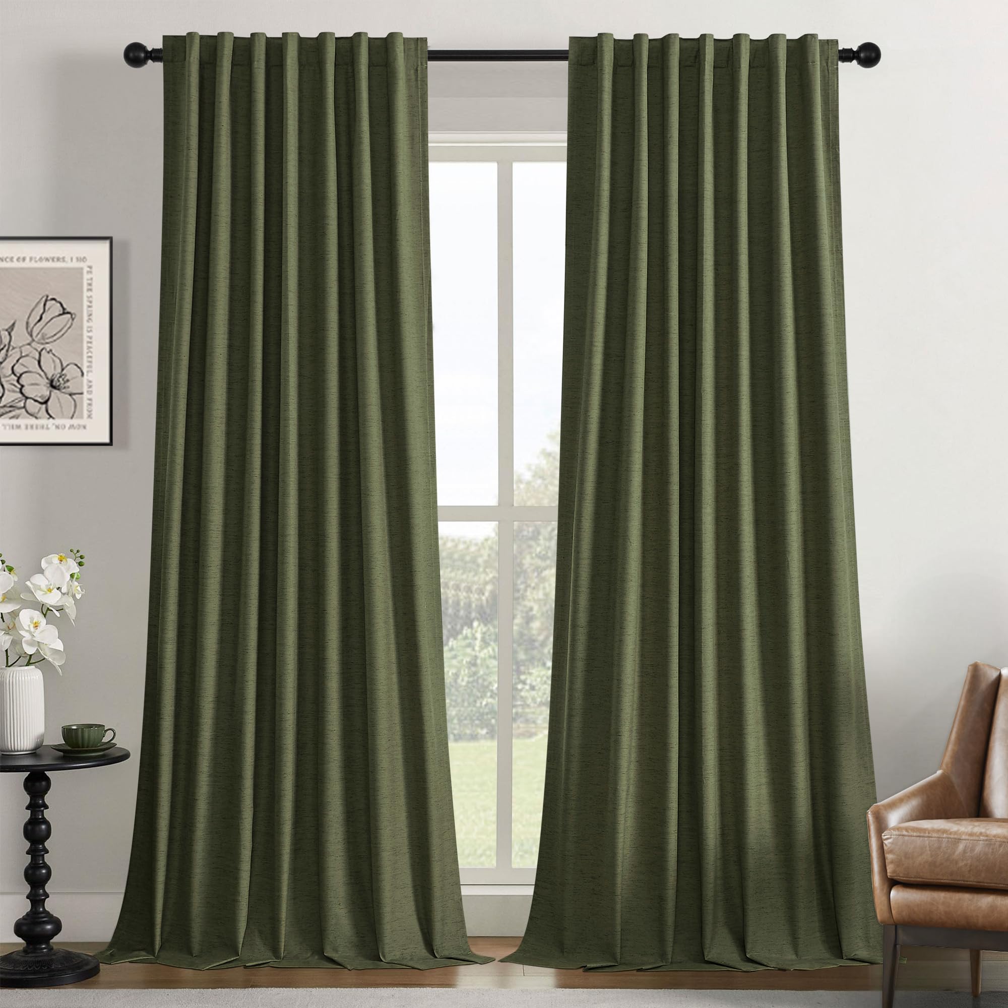UHITECH 108 Inch Long Curtains for Bedroom Blackout Back Tab Rod Pocket 2 Panels Set Curtain for Living Room Full Light Blocking Thermal Insulated Drapes for Windows