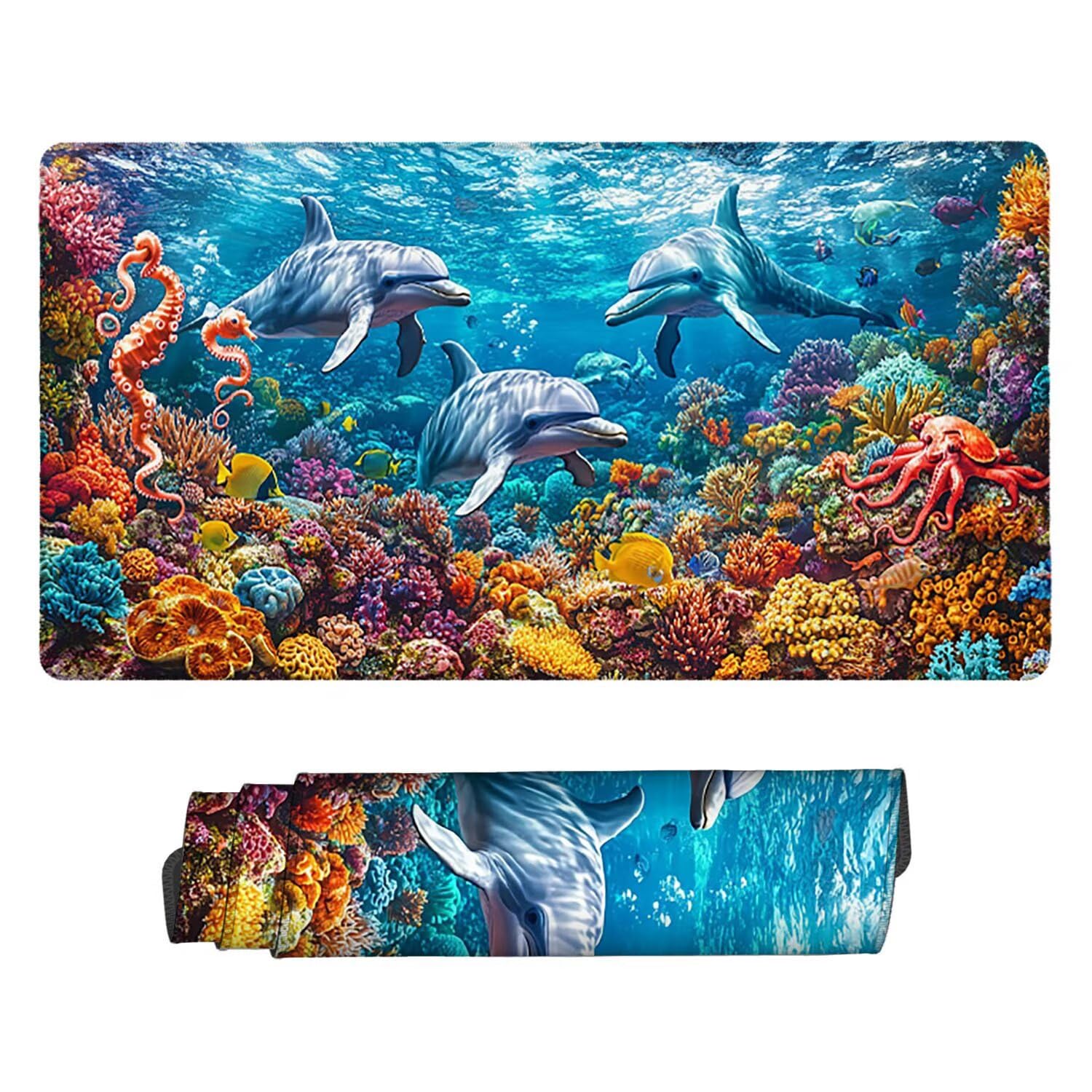 Podkładka pod mysz XXL, 1600 x 800 x 3 mm, gamingowa podkładka pod mysz z przyszytymi krawędziami, antypoślizgowa, podkładka pod mysz do komputera z gładką powierzchnią, zwierzęta morskie, podkładka