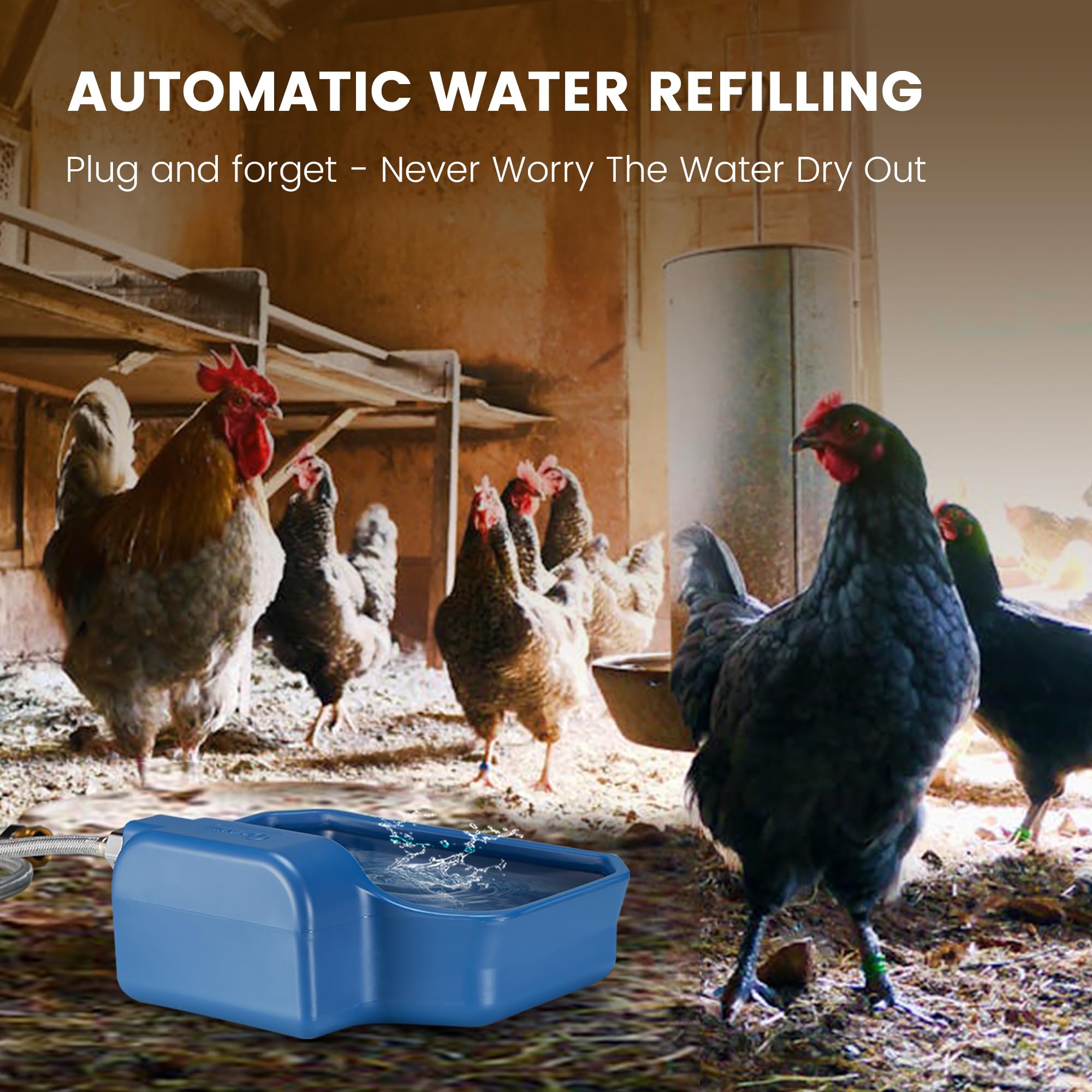 PETIMI Dispensador automático de agua para perros/gatos, dispensador de cuenco de agua de llenado automático de 1 galón para interiores y exteriores, comedero de agua grande para mascotas/ganado, sin