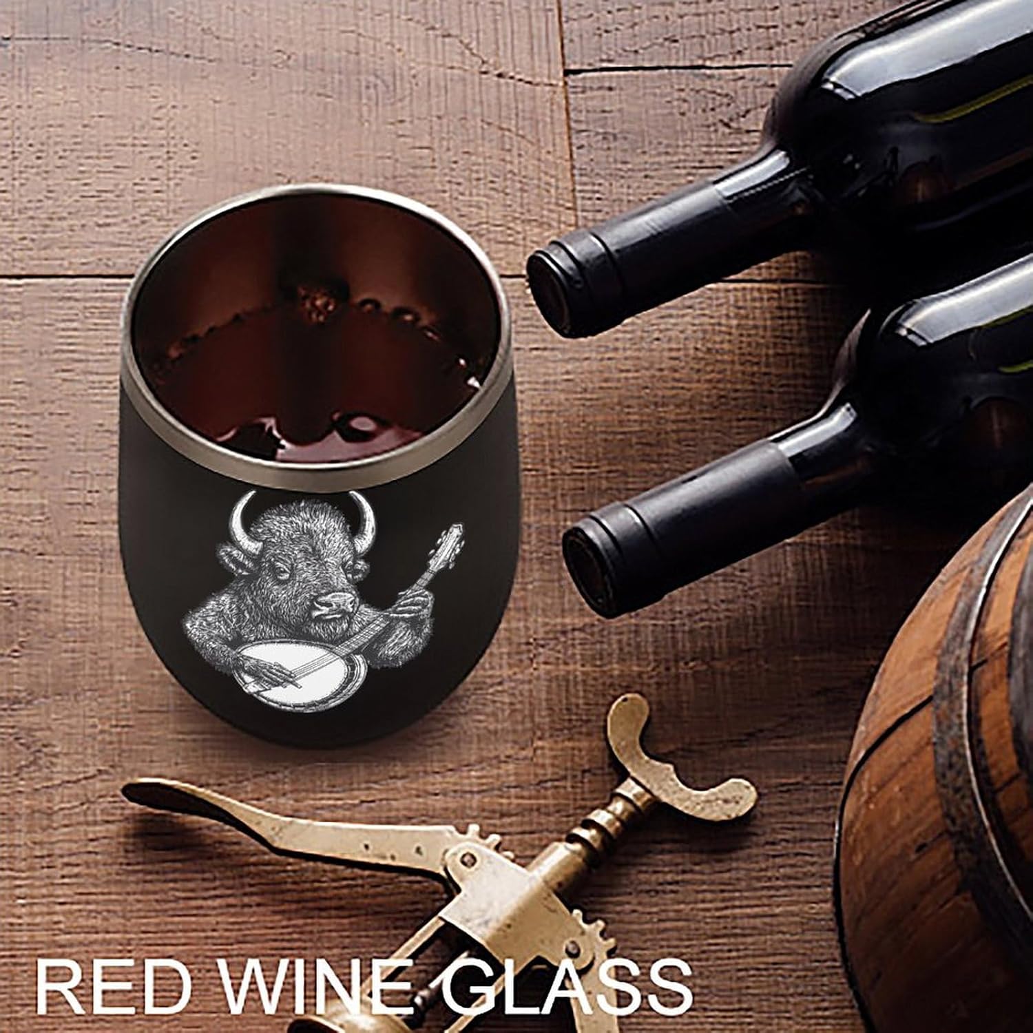 Banjo Bison Coffee Travel Mug Cup Insulated Tumbler Stainless Steel with Flip Lid One Size