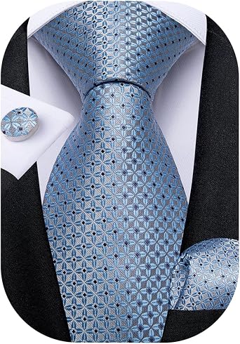 DiBanGu Mens Tie Set Silk Solid Paisley Necktie and Pocket Square Cufflinks Classic Formal Ties for Men Wedding Party