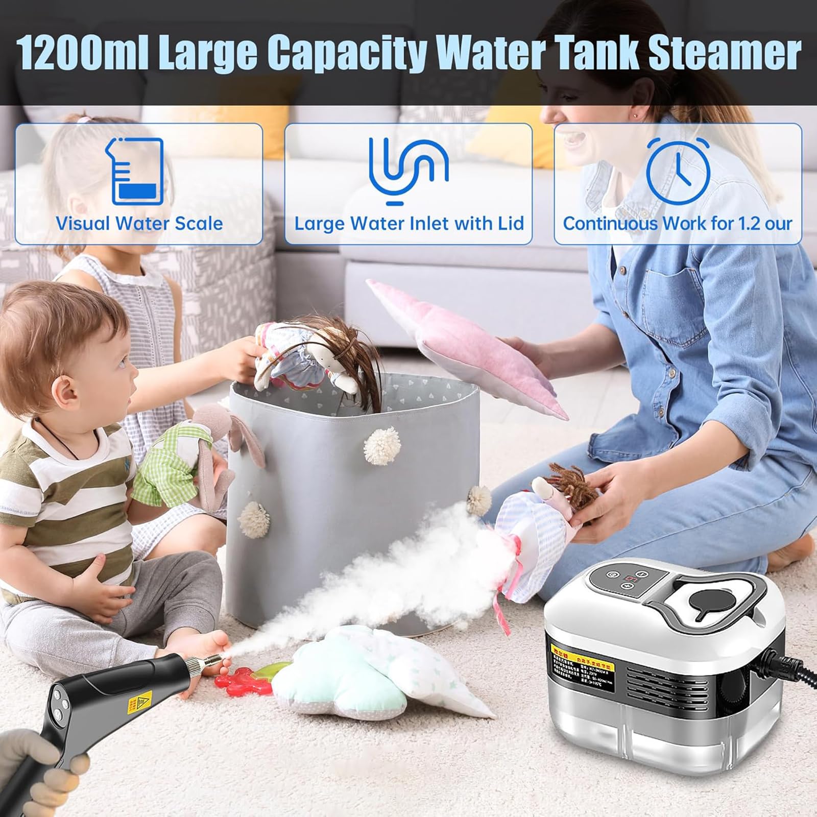 Leistungsstarker 2500 W Dampfreiniger, Handheld, 15 Sekunden schnelles Aufheizen und Hochdruckdampf, 6-stufig einstellbare Einstellungen für Tiefenreinigung auf Böden, Küche, Bad, Auto, Fugenmörtel