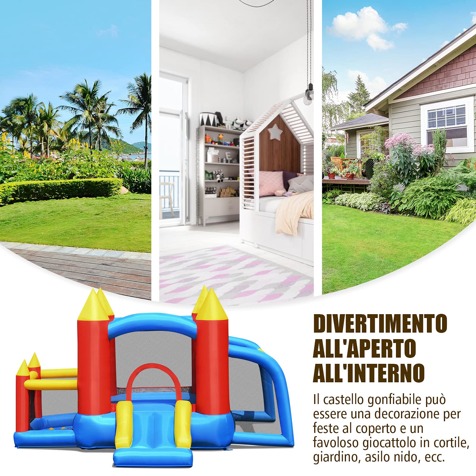COSTWAY Castello Gonfiabile per Bambini Con Soffiatore