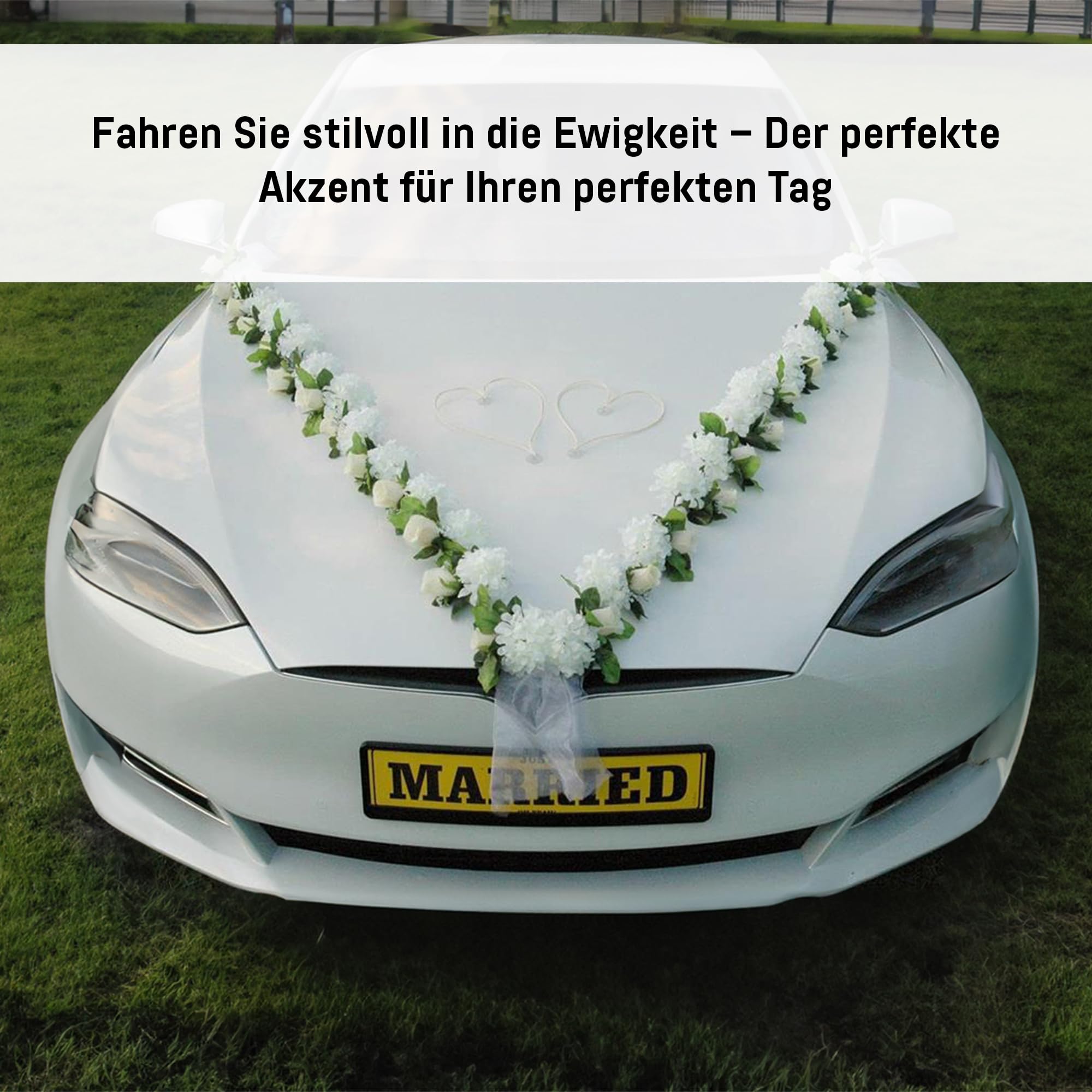 VIP Girlande 30 Azaleen 30 Rosen 18 extrastarken Saugnäpfen 2 x 180 cm Girlande 4 Türgriffdekorationen 2 Rattanherzen Braut Paar Autoschmuck Hochzeit Car Auto Wedding PKW ®Auto-schmuck (Azaleen 6)…