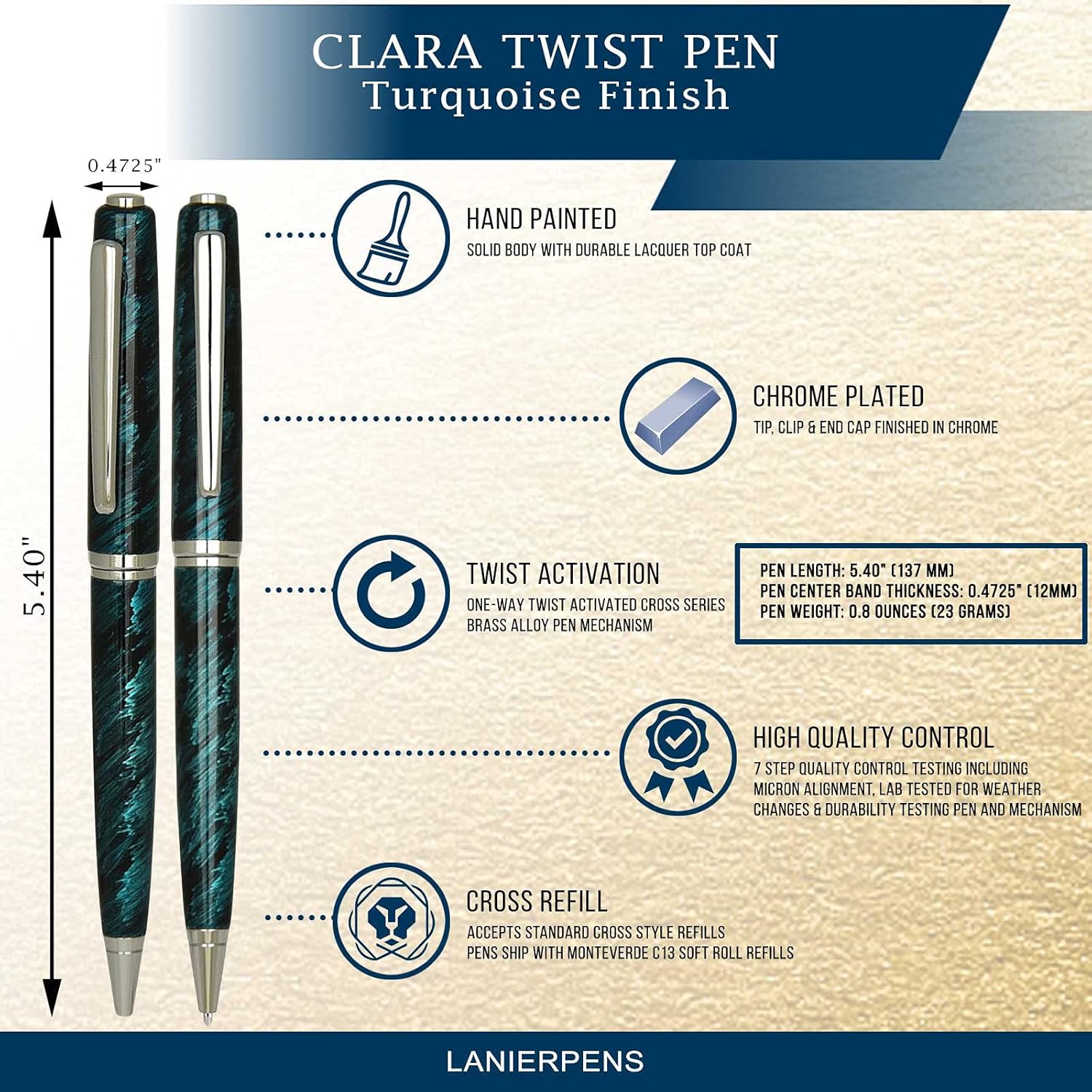 Lanier Pens Clara Ball Pen – Turquoise with Single Gift Box Rosewood