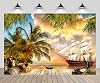 7ftx5ft Pirate Ship Backdrop Tropical Island Beach Palm Trees Wooden Board Treasure Box Oak Barrels Background Pirate Halloween Theme Birthday Party Decor Photo Booth Studios Props