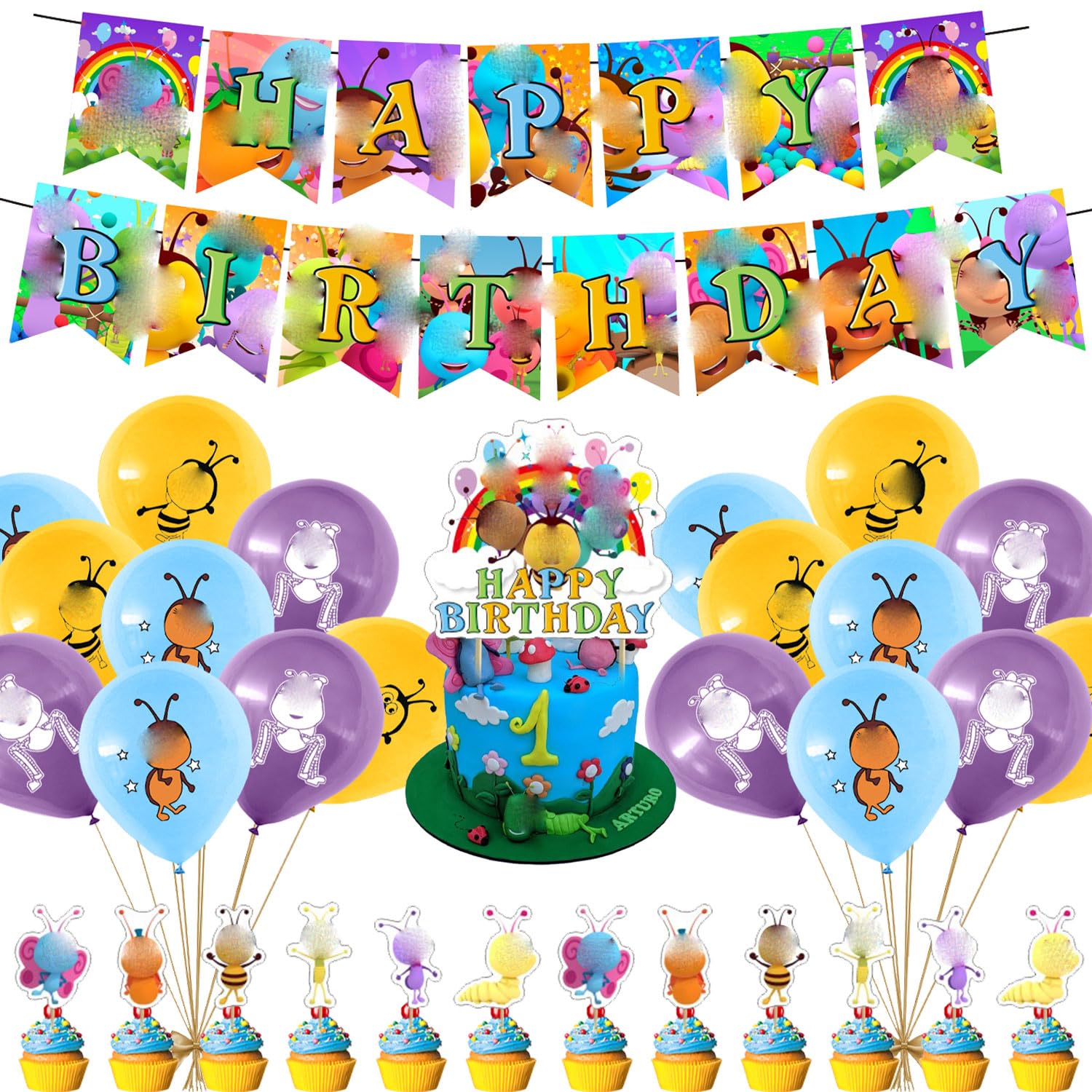 Bichi Party Decorations Set, Funny Bichi Theme Birthday Supplies for Kids Cartoon Insects Fans Party Supplies Decor