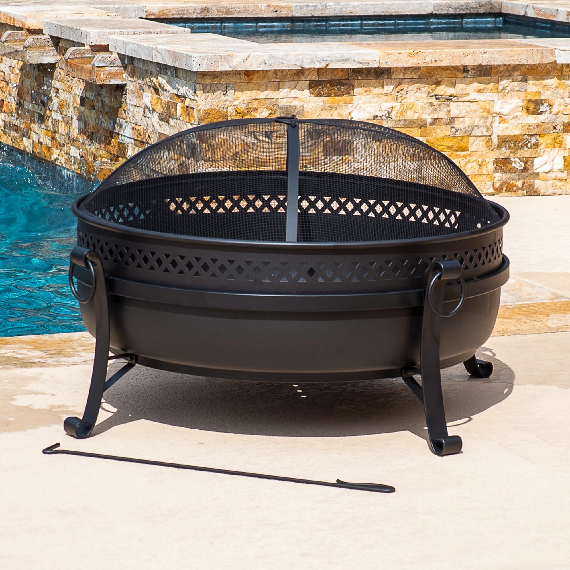 SUNCREAT Braciere da esterno con rete parascintille, 101,6 cm, portatile, per campeggio, bronzo