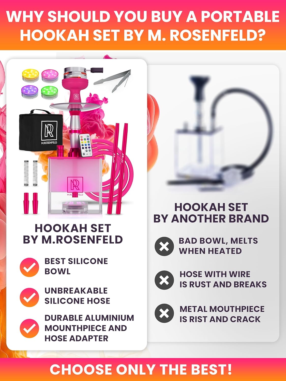 Pink Hookah Set with Everything & Hookah Coals Flats Coconut Charcoal