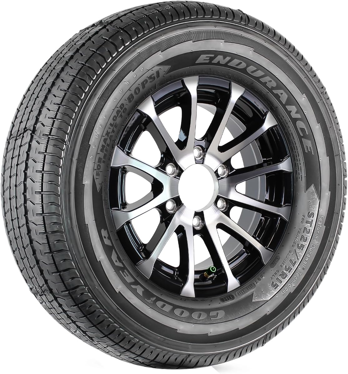 eCustomrim Trailer Tire Rim Fits Goodyear Endurance ST225/75R15 Black Alum | 15 Inch Load Range E 10 Ply Radial Tire With Curb Guard, Aluminum Wheel, 6 Lug On 5.5 Center - 6 Year Warranty With Roadside