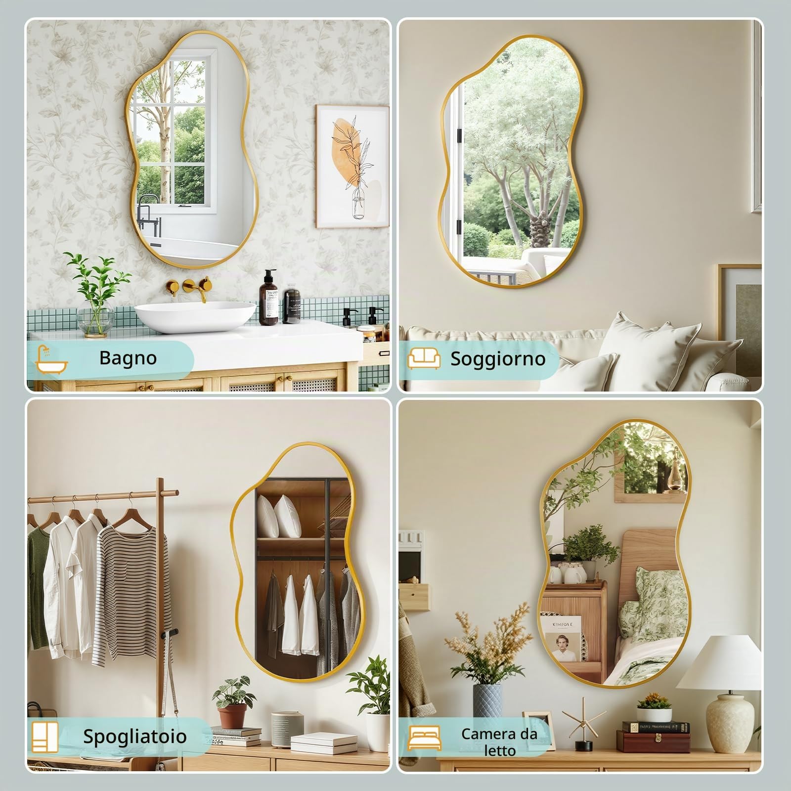 Clevich Specchio asimmetrico 50 x 91cm, Specchio da Parete Decorativo Con Cornice InAlluminio, sottile design moderno, per Soggiorno, Ingresso, Camera da Letto, Corridoio Specchio da Appendere