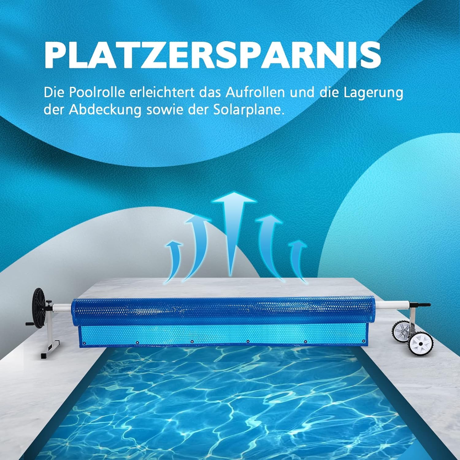 Sistema di avvolgimento, avvolgitore per piscina con nastri, resistente alle intemperie, avvolgitore per pellicole solari e teloni di copertura (3,0 – 5,7 m)