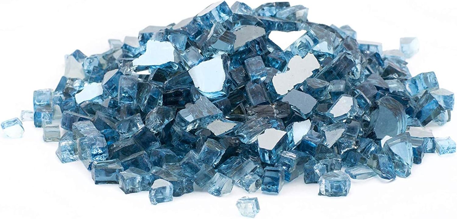 Margo Outdoor Living 10 lb 1/2" Sky Blue Reflective Fire Glass for Natural or Propane Fire Pit Fireplace Tempered Glass