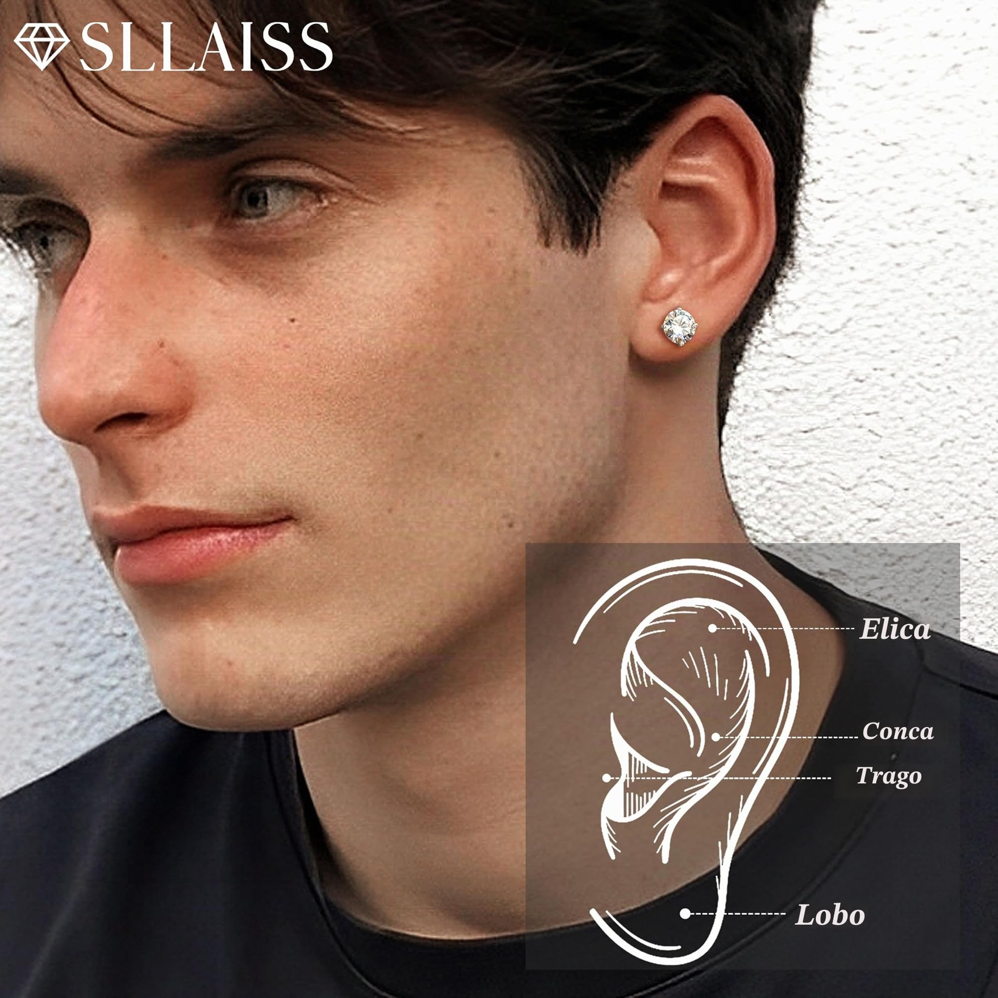 SLLAISS Orecchini Uomo Moissanite Argento 925