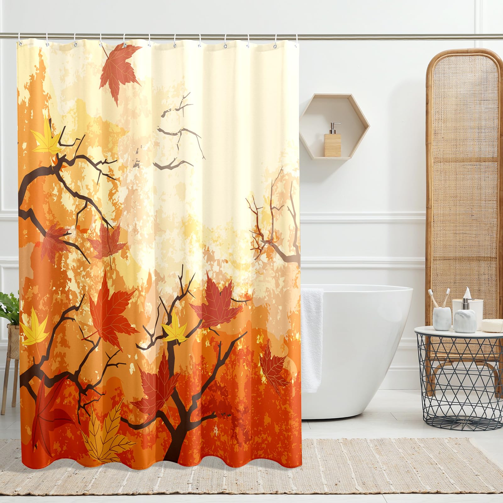 Yellow Fall Leaves Shower Curtain - 72x72 Inch Water-Resistant Polyester With Hooks