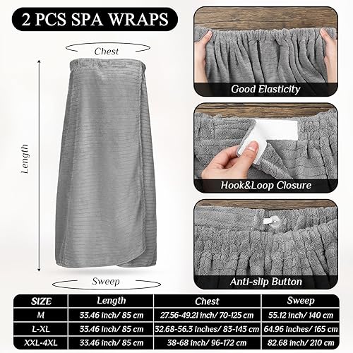 Miniatura 9 de Tigeen 2 toallas envolventes para mujer, bata de spa ligera con cierre ajustable, parte superior elástica, suave bata de baño para spa, Negro -