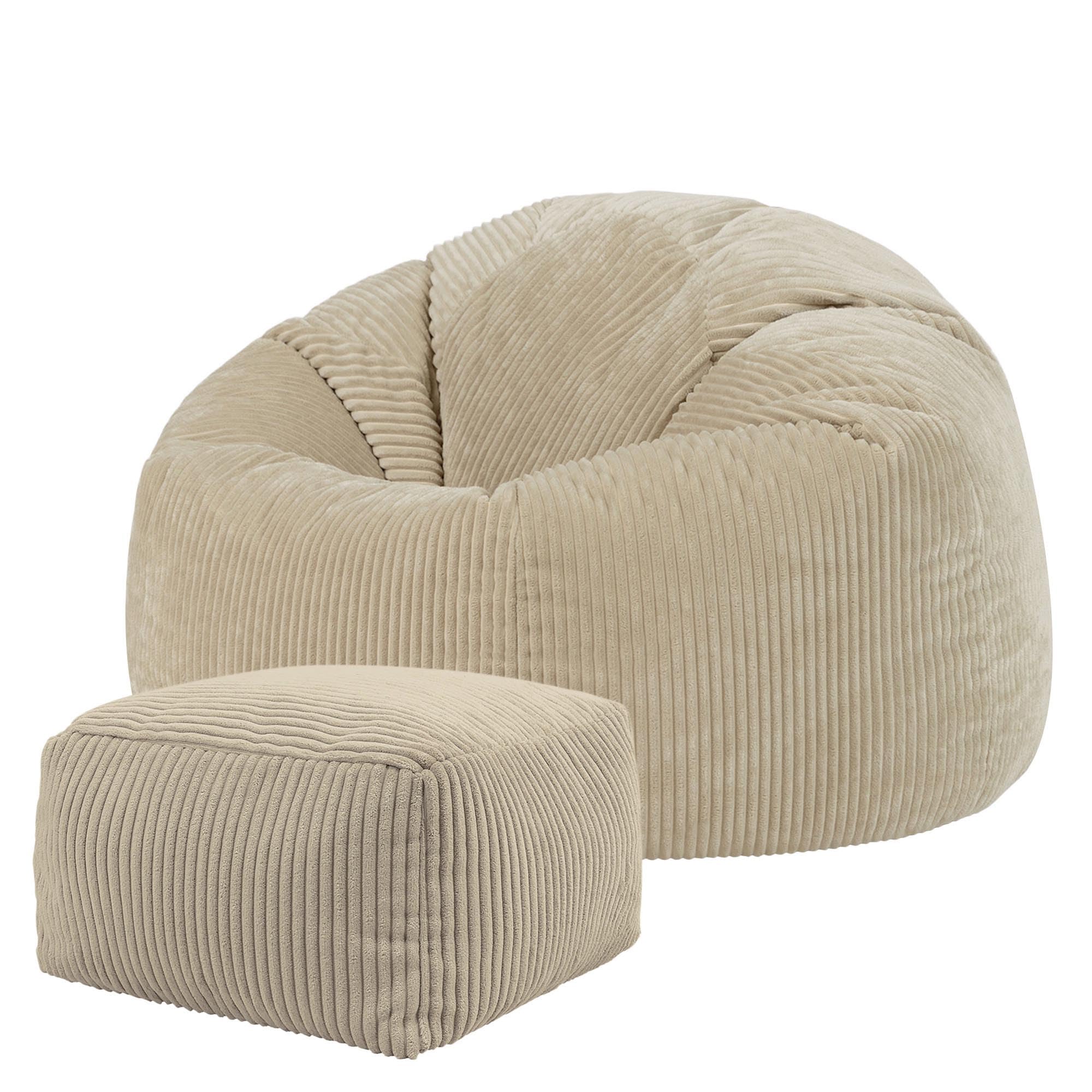 icon Kingston Cord Bean Bag Chair and Pouffe, Stone Beige, Large Lounge Chair Bean Bags for Adult with Filling Included, Jumbo Cord Adults Beanbag, Boho Room Decor Living Room Furniture