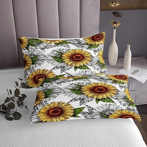 Miniatura 3 de Erosebridal Juego de colcha de girasoles amarillos, tamaño King, rústica, casa de campo, con estampado floral, para niños y niñas, juego de colcha