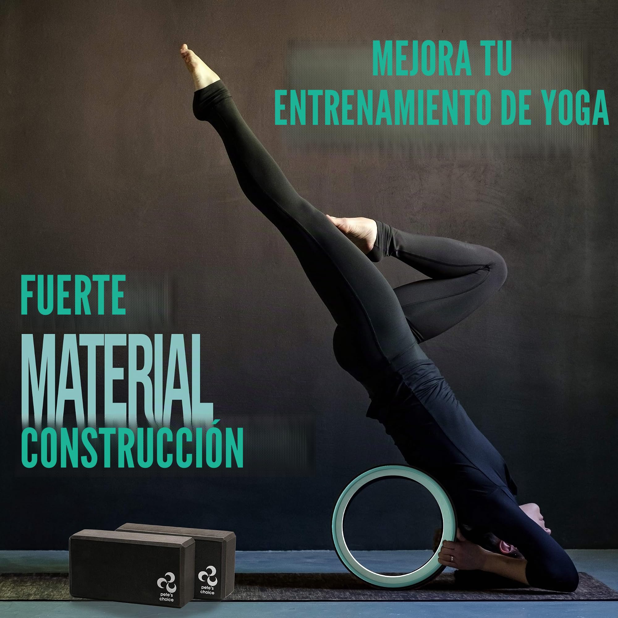 Set de Yoga para Principiantes – Rueda, 2 Bloques, Correa y eBook | Rodillo Dorsal contra el Dolor de Espalda – para más Flexibilidad y Mejor Postura – Kit Completo para Casa