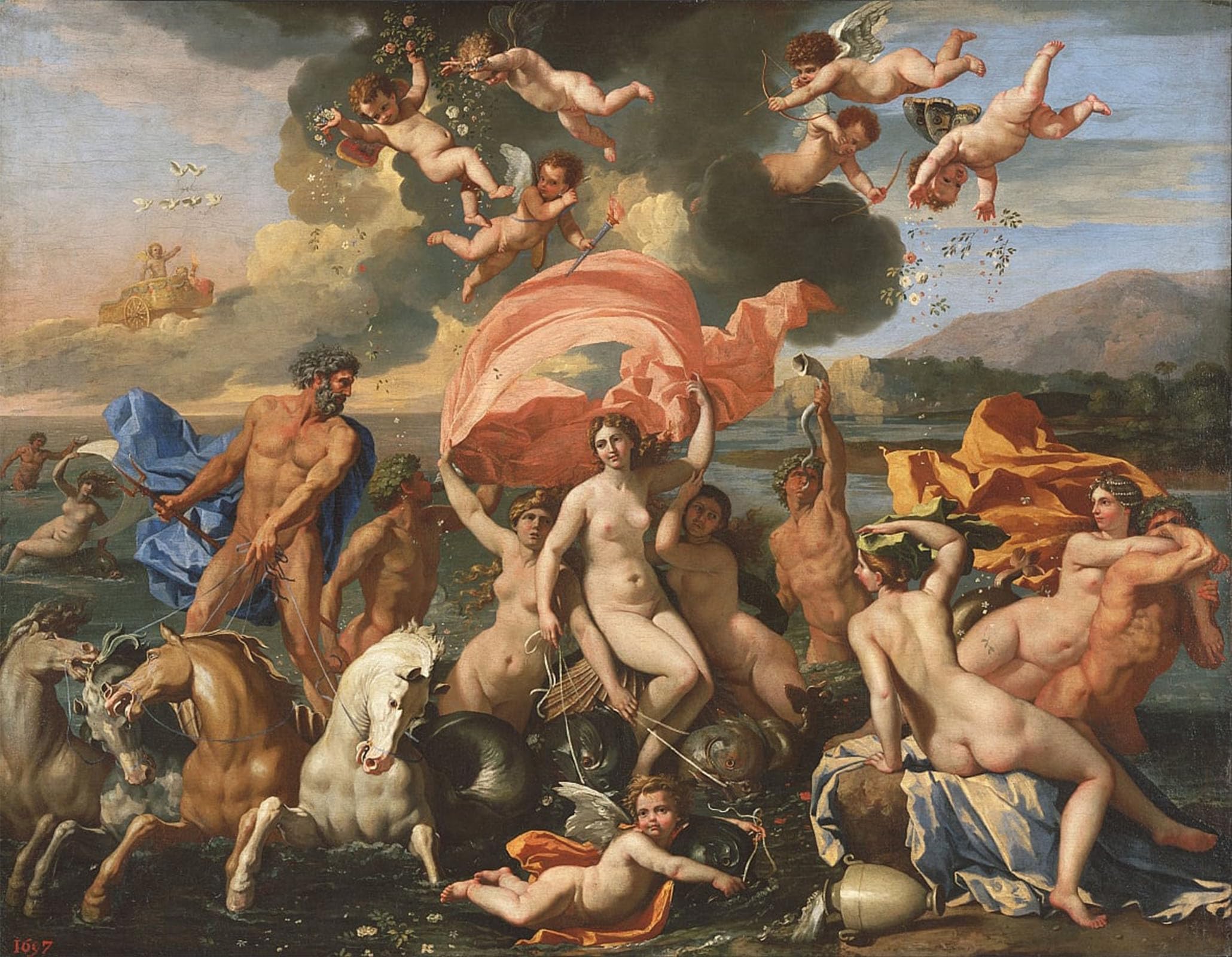SERENDIPITP Abstract Painting Mural Print Picture Wall Decor Painting the Birth of Venus by Nicolas Poussin Vintage Wall Artwork for Home Decor 60x90cm