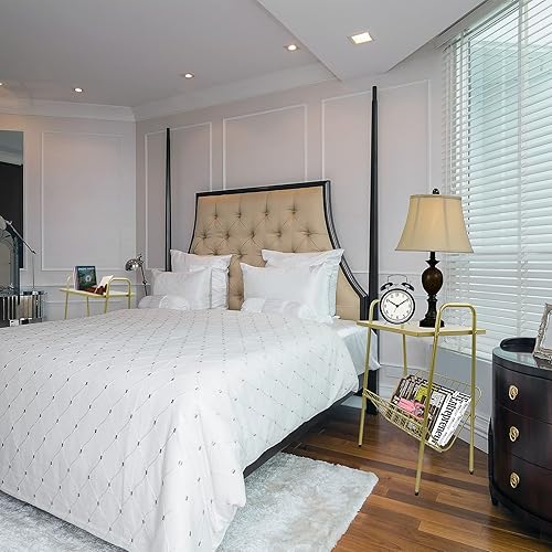 Miniatura 2 de Jbikao Juego de 2 mesas auxiliares doradas, mesita de noche pequeña, mesa auxiliar delgada, mesita de noche moderna para dormitorio, sala de estar,