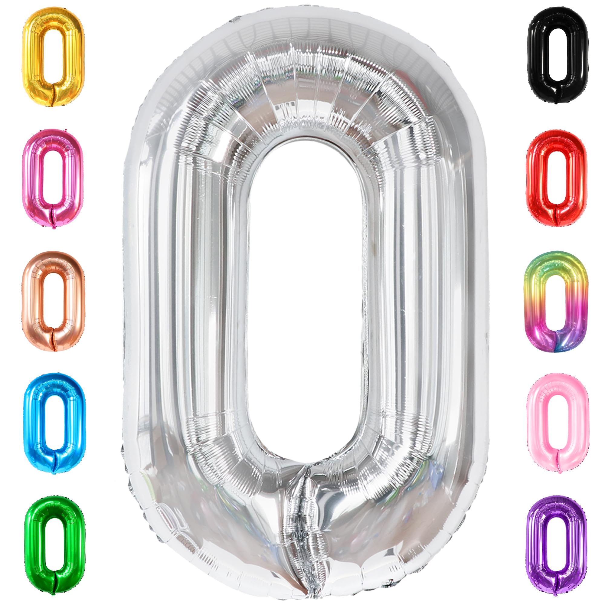 Giant, 40 Inch Silver Number 0 Balloon - Mylar 0 Number Balloon | Silver 0 Balloon for Balloons Party Decorations | 0 Number Balloon for Birthday