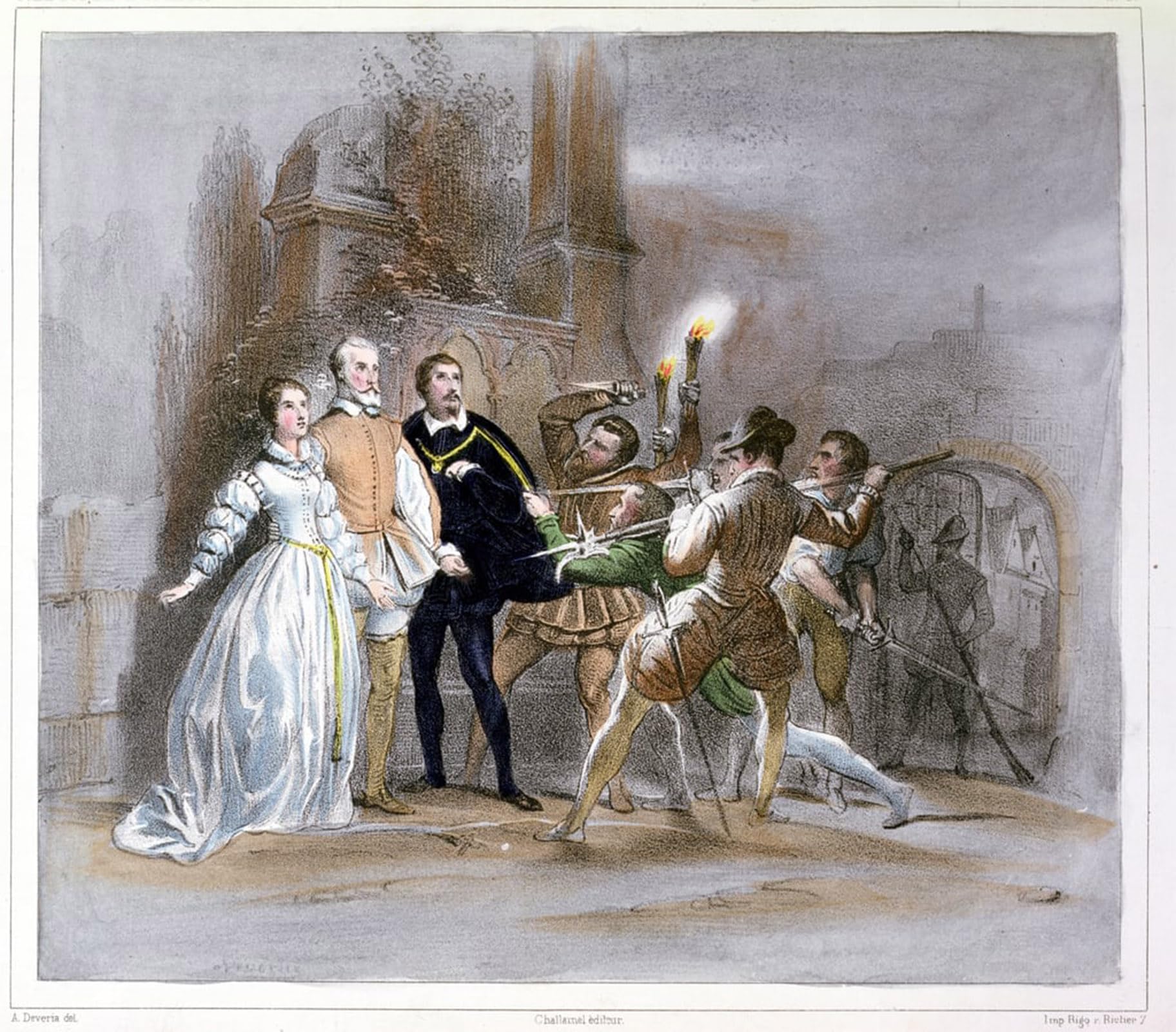 SERENDIPITP Vintage Picture Print on Canvas Wall Art Poster Scene From the Huguenots by Achille Devéria Artwork Print Poster for Wall Decor 60x90cm