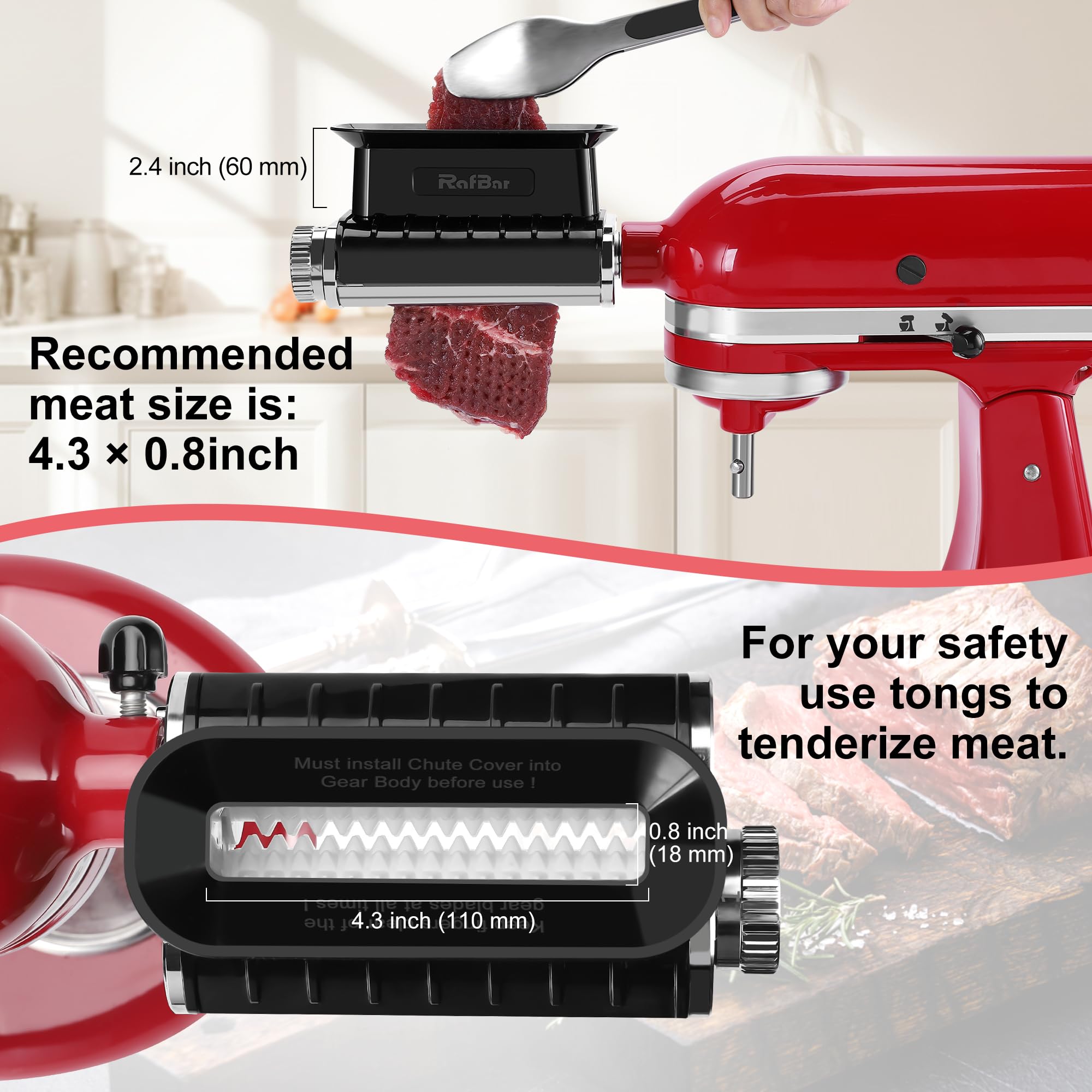 Fleischklopfer Aufsatz mit verstellbarer Dicke für Kitchenaid Standmixer, Fleischklopfer, Steak-Würfelprozessor-Zubehör, spülmaschinenfest, BPA-freier Kunststoff in Lebensmittelqualität