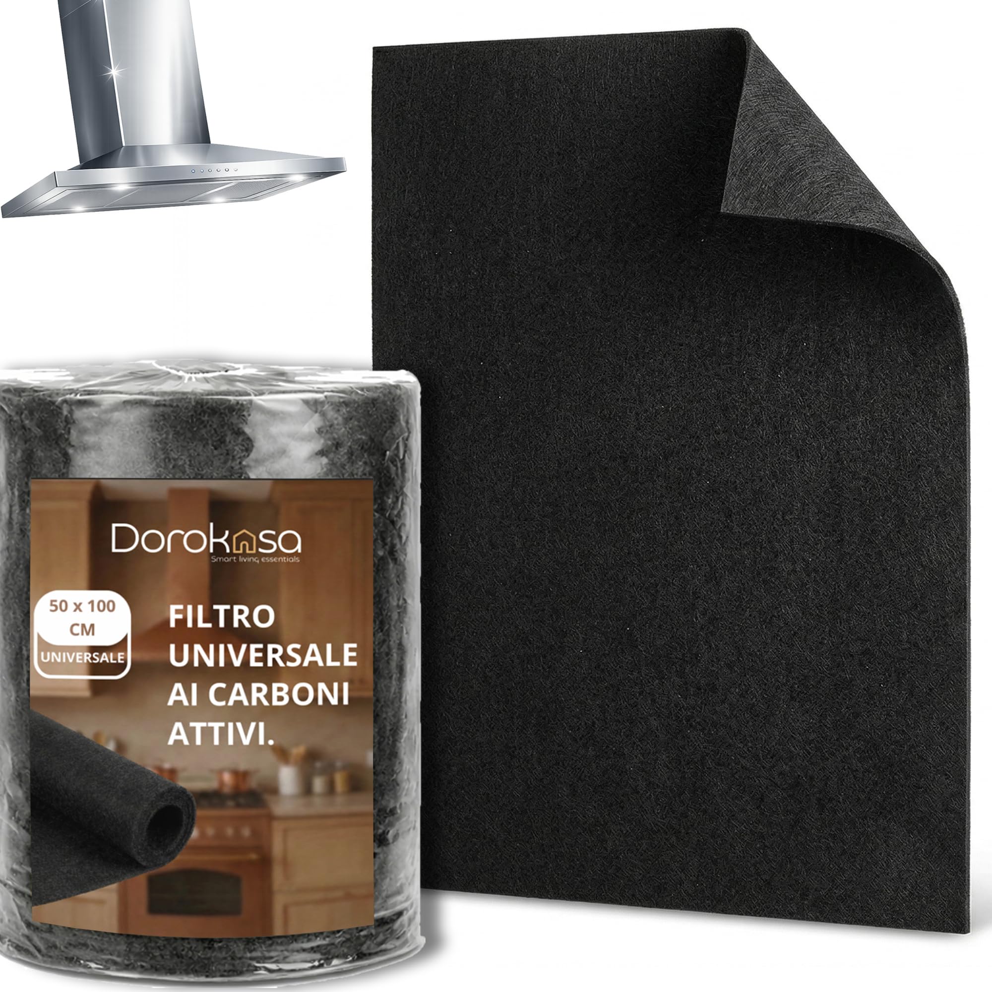 Filtro Cappa Cucina Universale ai Carboni Attivi 50x100 cm | Telo Antigrasso Antiodore Ritagliabile | Filtri per Cappa Cucina a Ricircolo | Compatibile con Tutte le Cappe Aspiranti | Made in Italy - 2