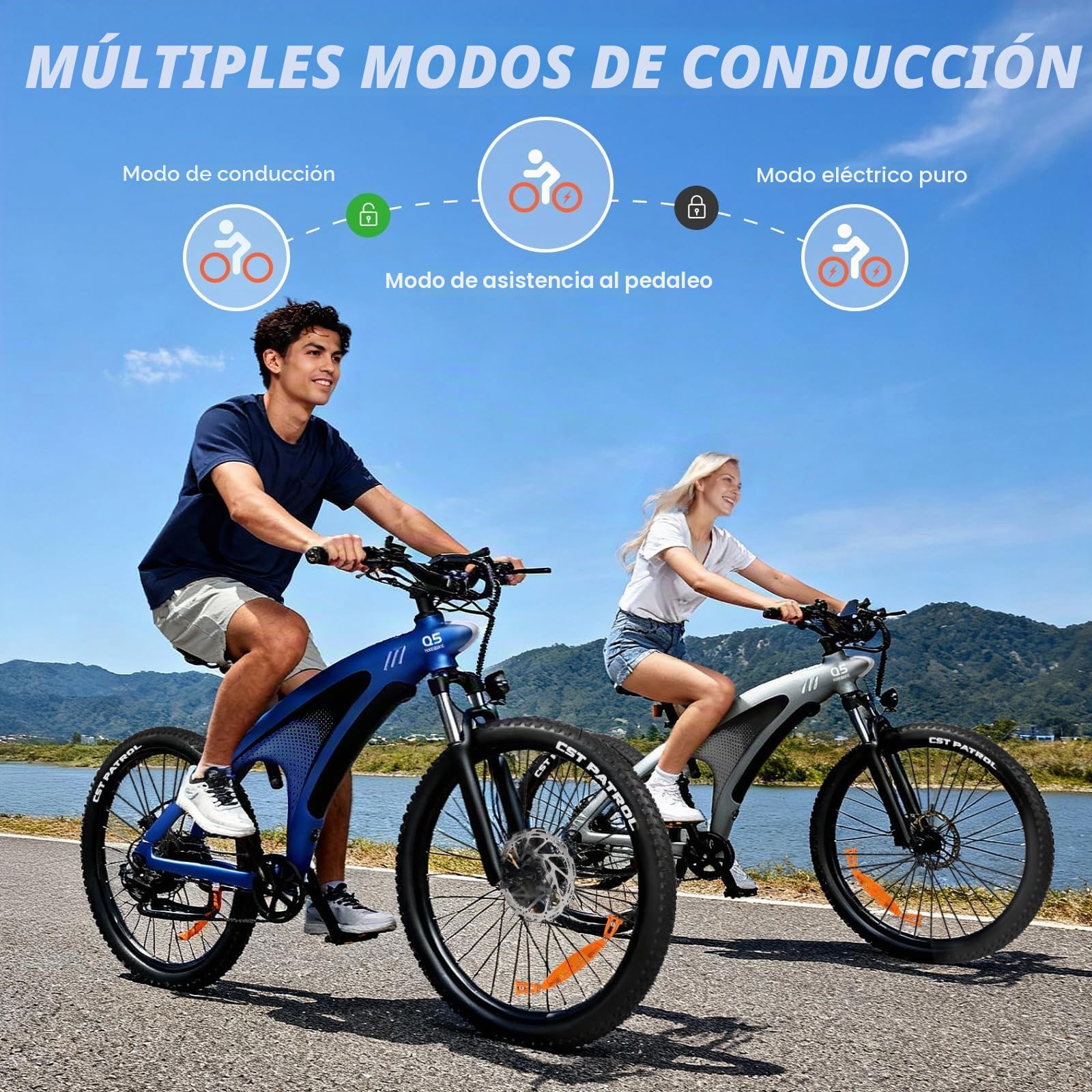 HX Q5 Shark Bicicleta Eléctrica Adulto de Montaña, 27.5" Bicicleta Eléctrica Urbana, Motor 85 NM,13/20 Ah, Autonomía 40-220 km, Suspensión Ajustable y Frenos de Disco Hidráulicos Ebike