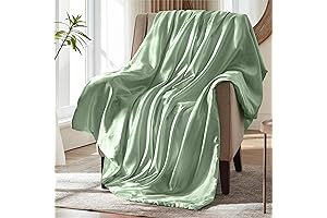 Cozy and Cooling Sage Green Satin Throw Blanket for Versatile Comfort